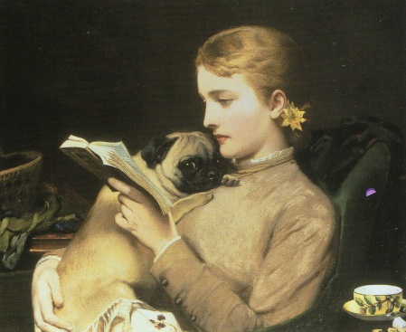 Muchacha leyendo con doguillo. Charles Burton Barber (1879).